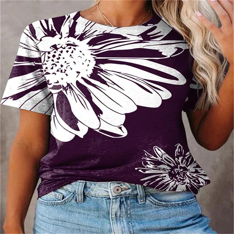 Women's 3D T-shirt with Digital Printing Round Neck Loose Short Sleeved T-shirt