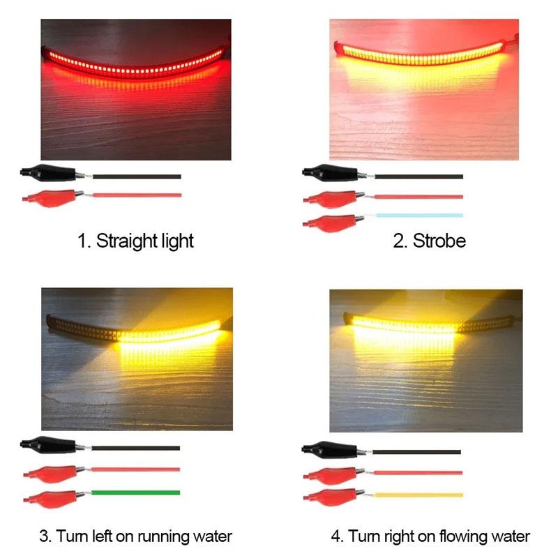 Motorcycle LED Tail Light Strip 12V Yellow Flowing Turn Single Indicator Lights Red Strobe Lamp Brake Lights Decor Light Band