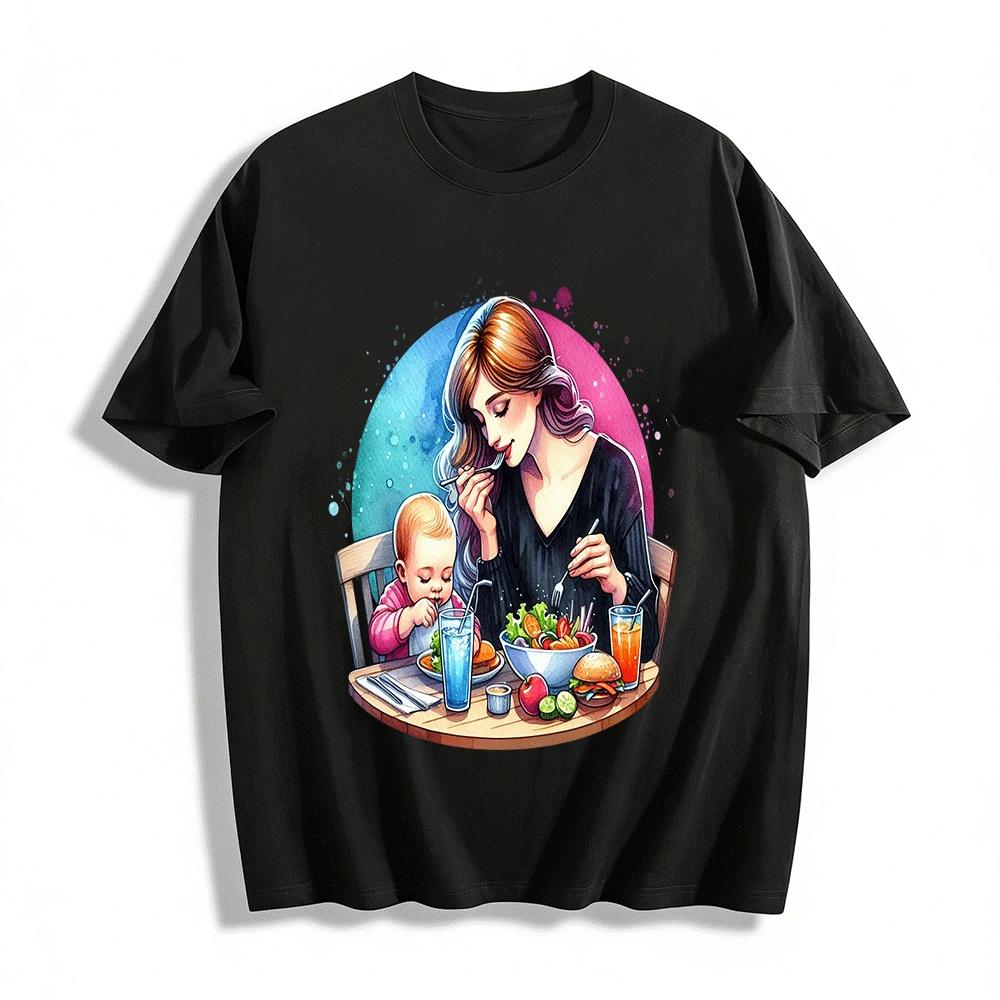 Mommy And Baby Dining Time Graphic Casual Top Pure cotton T-shirt XXS