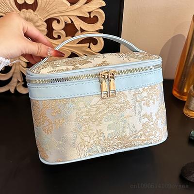 Hot Chinese Style Embroidered Makeup Bag for Women, New Ins Large Capacity Wash Bag Cosmetic Storage Pouch Handheld Makeup Bag
