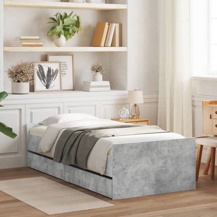 VidaXL Bed Frame with Drawers Concrete Grey 90x190 Cm 3207381
