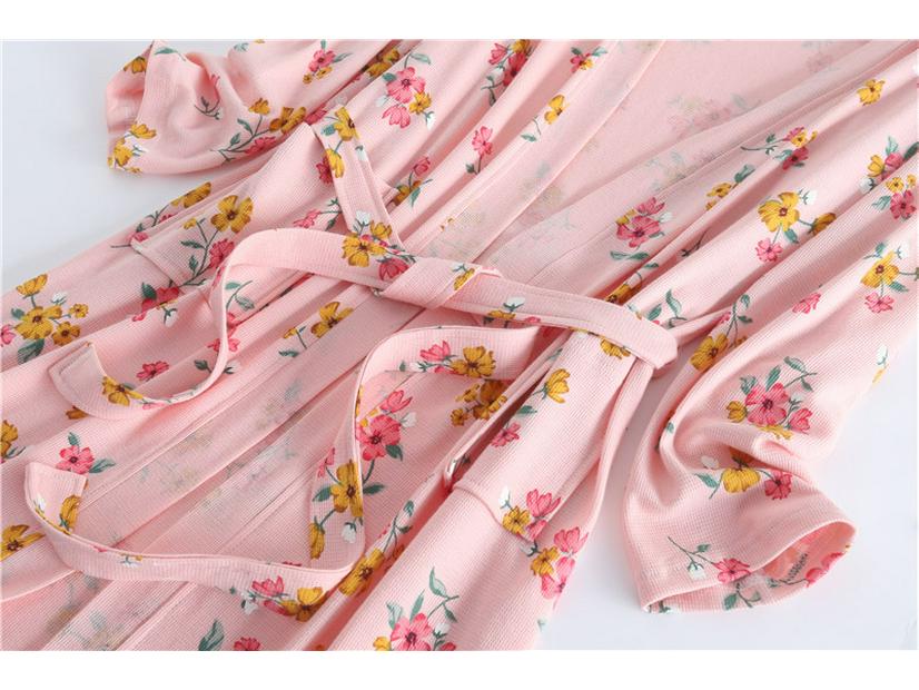 New Cotton Waffle Kimono Bathrobe - Long Sleeve, Soft & Skin-Friendly, Perfect for Spring & Autumn