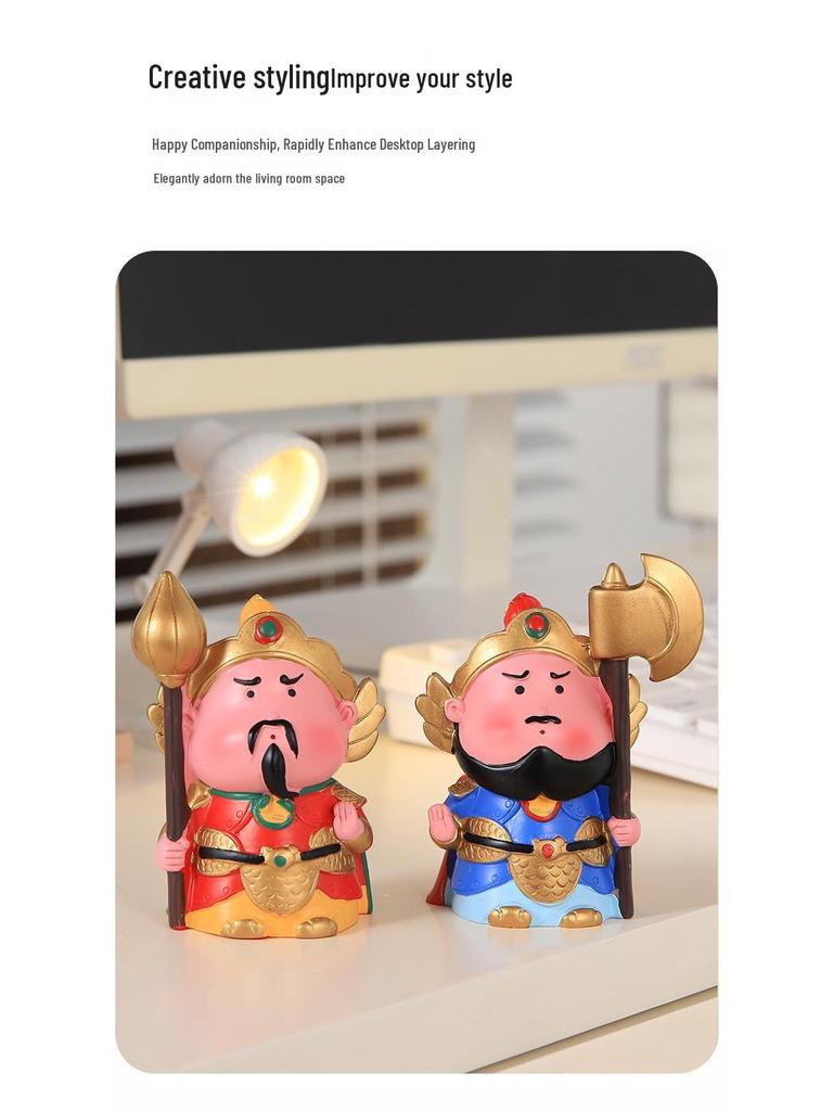 Heng Ha Door Gods Emotional Stability Desk Ornament - Cute Cartoon Figure Decoration