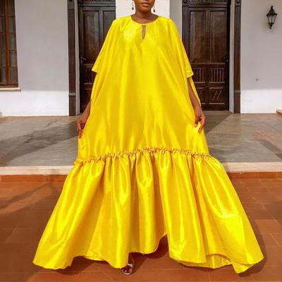 Plus Size Women O Neck Batwing Sleeve Ruffled Loose Party Maxi Long Dress