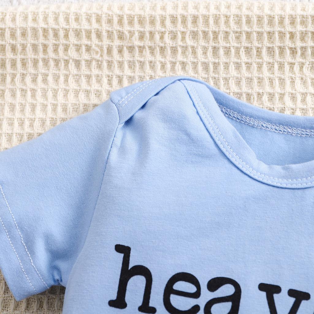 1-18 Months Newborn Baby “Heaven Sent“ Print Cotton Bodysuit Cute Blue Short Sleeve Jumpsuit Onesie