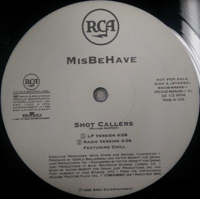 12-Zoll Schallplatte MISBEHAVE, CHILL - Shot Callers RDAB646461PROMO RCA 1996 UK Rap & Hip-Hop/R&B Gebraucht