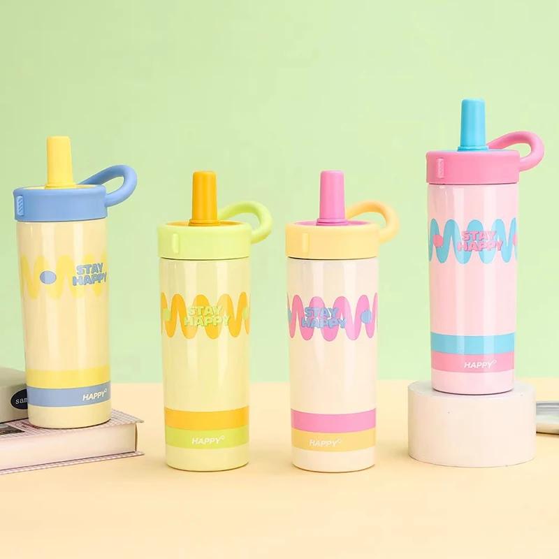 650ml Stainless Steel Insulated Cup with Straw Leak-Proof Portable Vacuum Flask Coffee Mug Double-Wall for Office with Handle