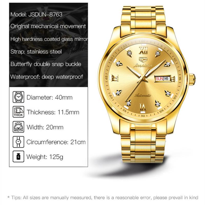 JINSHIDUN The New Business and leisure Men's Watch Fully Automatic Mechanical Watch Dual -daily Calendar Night Light Waterproof High -end Watch