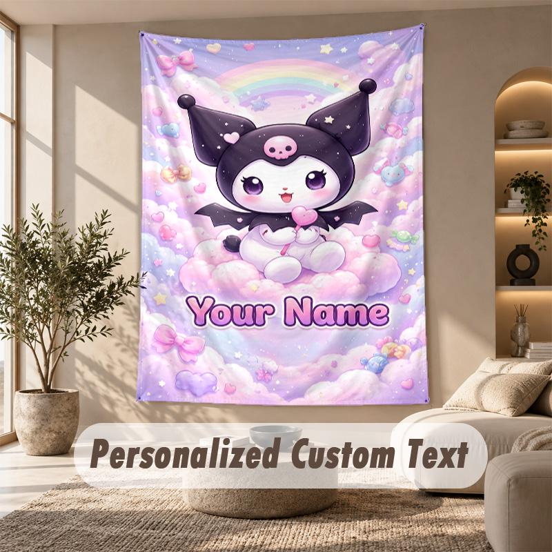 Tapestry Custom Name Text, Wall Hanging Tapestry Home Room DecorKuromi