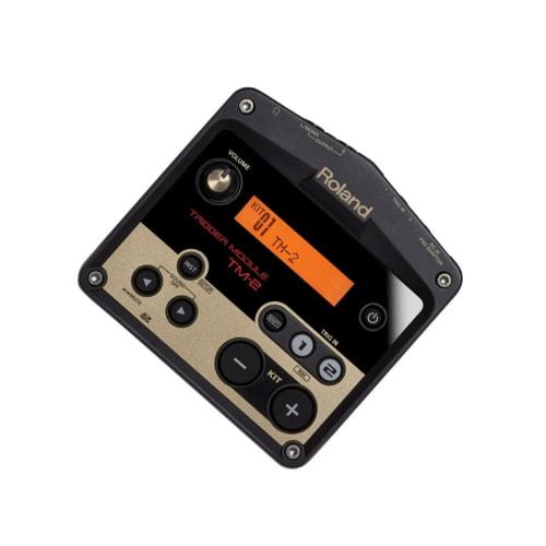 Roland TM-2 Trigger Module, a hybrid drum sound module ideal for live performance and practice. Supports SD card and battery operation, with two trigg