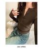 Plus Size Women's Spring/Autumn Long Sleeve Half-Open Neck Slimming Base Layer Top - Korean Style