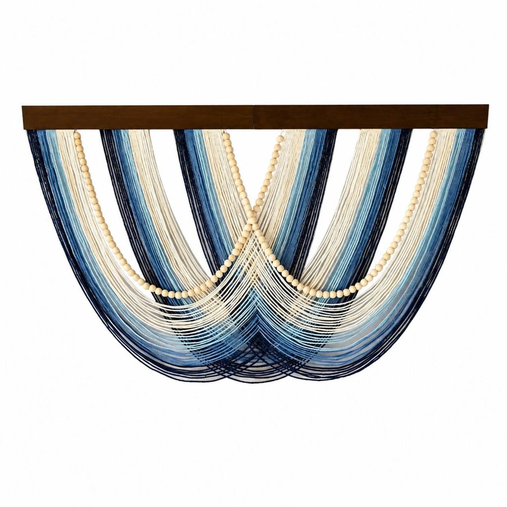 Striped Textile Wall Tapestry with Wood Top Bar Easy to Hang for Reading Corner