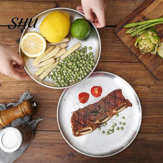 Outdoor Picnic Plate Camping Dinner Stainless Steel Serving Rustproof Integrated Design Heat-Resistant Reusable Dishwasher Safe Feeding