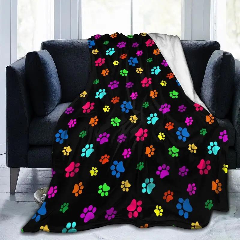 Dog Paw Print Flannel Fleece Throw Blanket for Bed Sofa Travel Camping Lightweight Soft Warm Cozy Plush Blankets for All Seasons