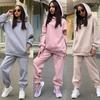 2024 Trendy Solid Color Hooded Sweatshirt & Casual Two-Piece Set for Autumn/Winter