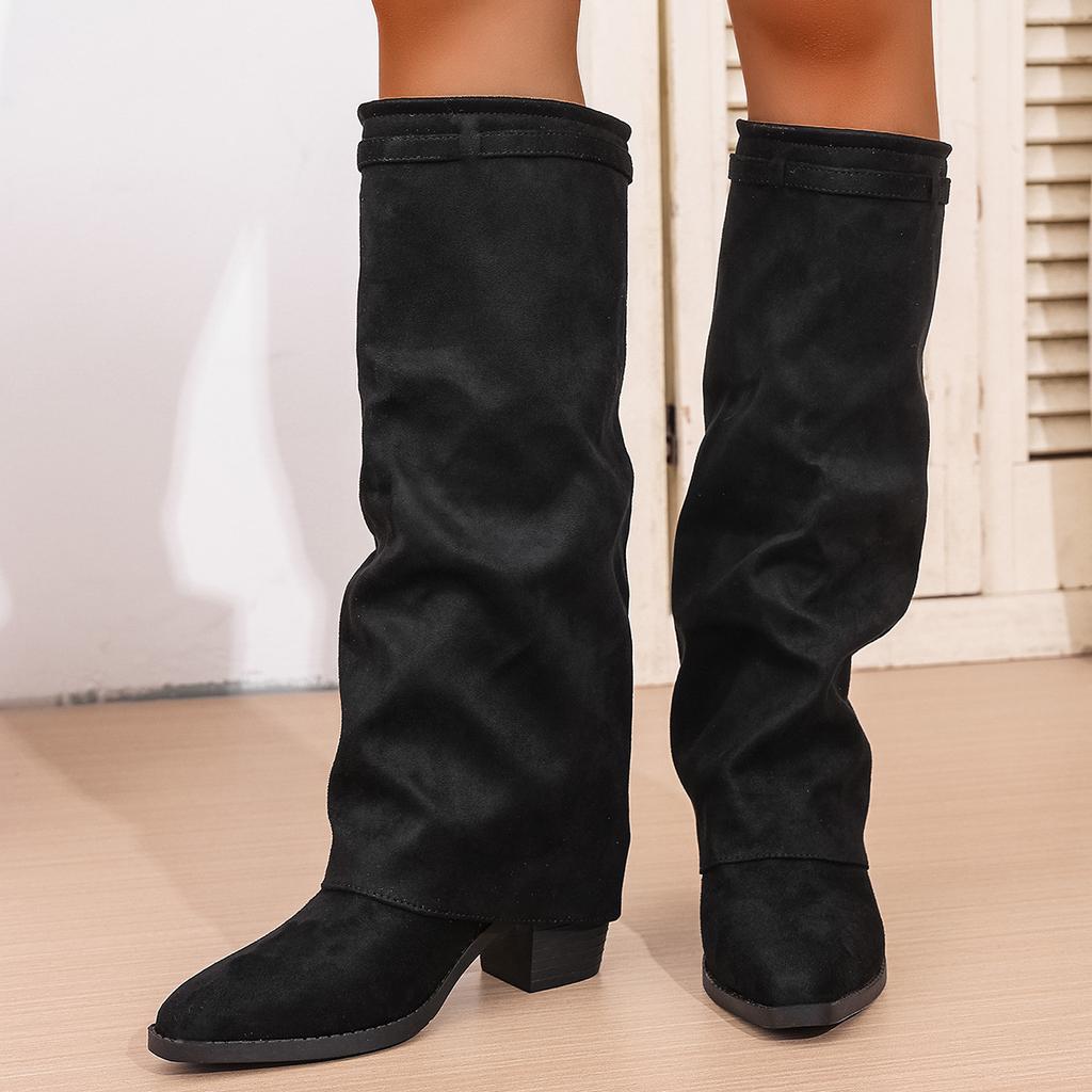 Square heel cowboy boots 2025 new autumn and winter large size high trouser boots knight long boots