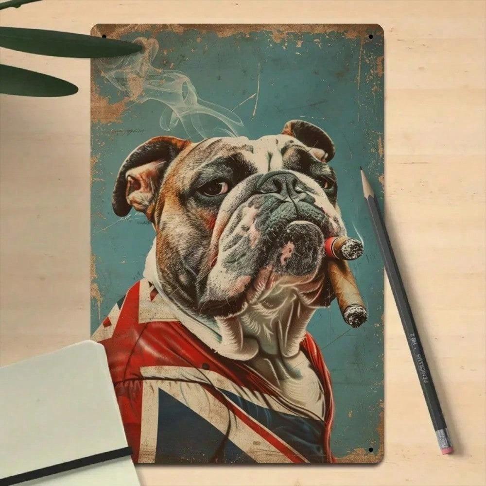 Vintage Metal Poster English Bulldog Cigar Retro Bar Wall Decor
