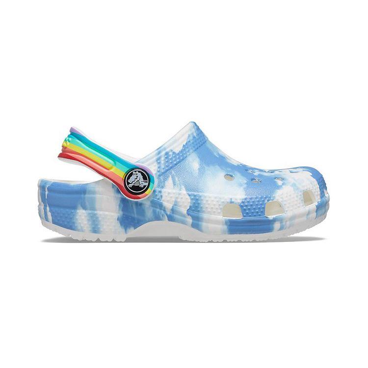 Crocs Outdoor Beach Clogs Sports Sandals Tie-Dye Kids Sandals White Blue 206818-100