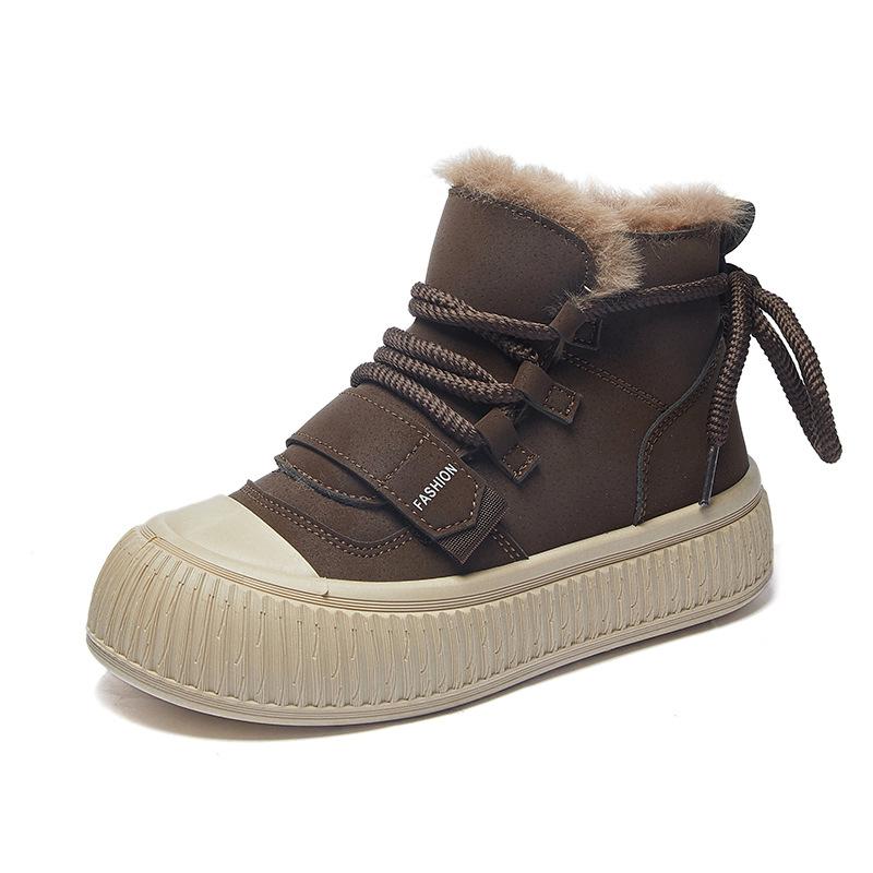 Women's High-Top Sneakers Outdoor Slip-On Faux Fur Lined Snow Boots Casual Lace Up Ankle Booties Winter Warm Shoes Plush Lined Short Boots for Female