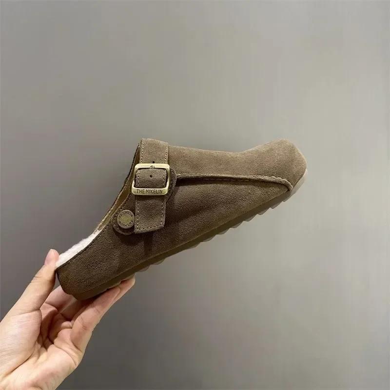 New Womens Home Slippers Comfortable Thick-soled Spring and Autumn Classic Suede Design Baotou Slippers Plush Mujer Zapatos