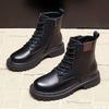 Real soft leather thick-soled Martin boots for women's 2025 new spring, autumn and winter velvet British wind fried street small short boots