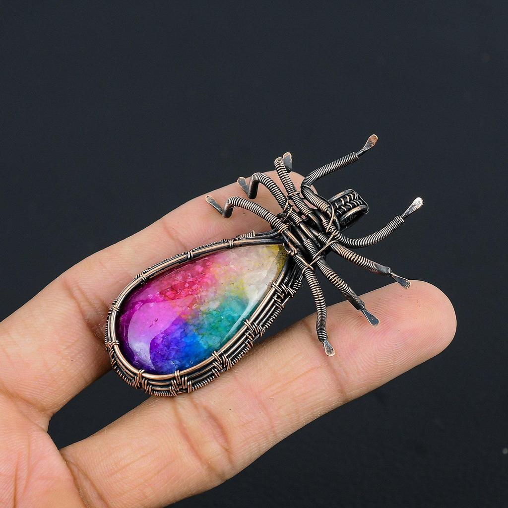 Rainbow Solar Quartz 999 Copper Wire Wrapped Pendant, Handmade Gemstone Pendant Jewelry, Gifts For Wife Brand New Pendant