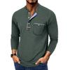 Men's Spring And Solid Color T-shirt Lapel 3 Button Open Placket Button Long Sleeved Top
