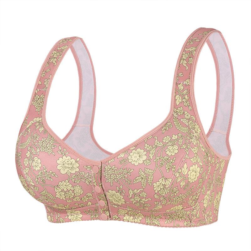CINOON Women's Plus Size Floral Front Button Wireless Bra Wide Straps No Pad Full Coverage Side Support Comfy Breath Daily Bra L-6XL