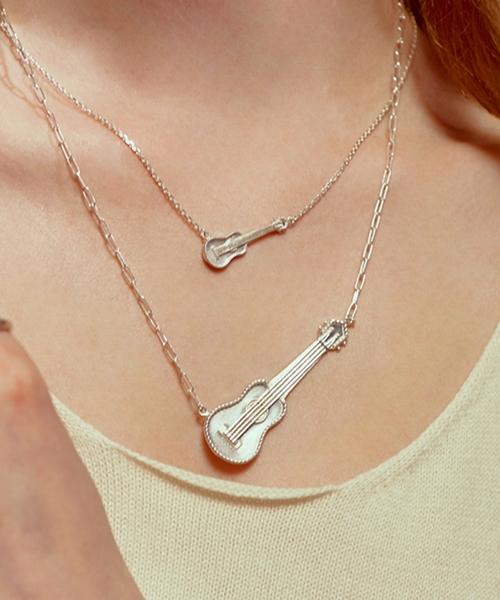 Bonbeau Guitar Silver Pendant Necklace Guitar Allegro Necklace