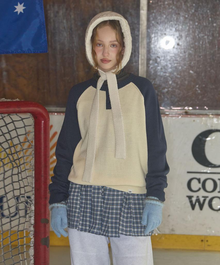 CGP (Women) Henley Neck Raglan Color Block Knit_Cream