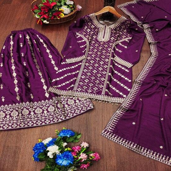 Majestic Purple Embroidered Sharara Suit Set
