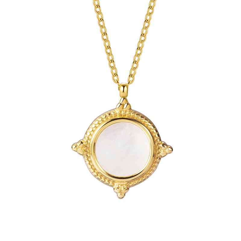 Sky Realm White Shell Clavicle Necklace: Gold-Plated Titanium Steel, Retro Light Luxury Design