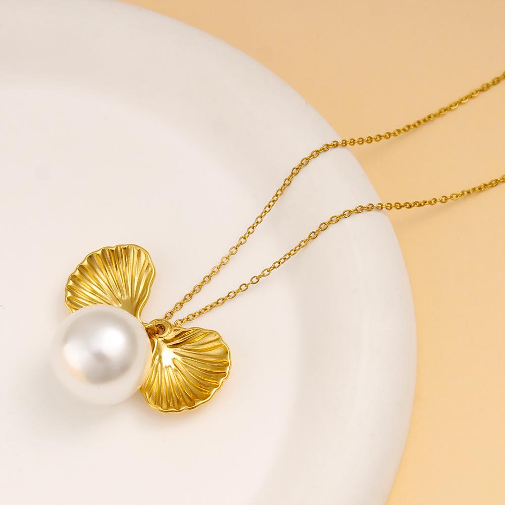 Luxury Pearl Pendant Necklace & Zirconia Inlaid Dangle Earrings Set - French Retro Style, Stainless Steel
