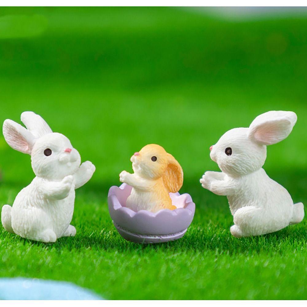 Multicolor Miniature Knickknacks Resin Cartoon Buuny Statue  Bonsai Ornament