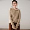 Korean Style Loose Cashmere Cable Knit Polo Collar Cardigan for Women