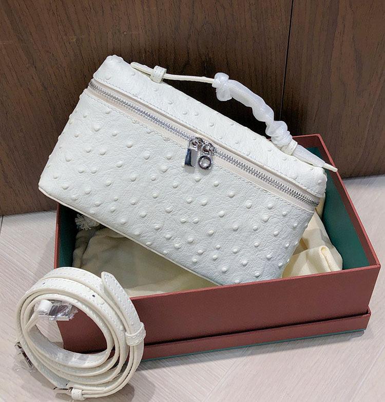 Borsa porta pranzo portatile in pelle di mucca con motivo struzzo, borsa a scatola in vera pelle, borsa a tracolla a mano alla moda