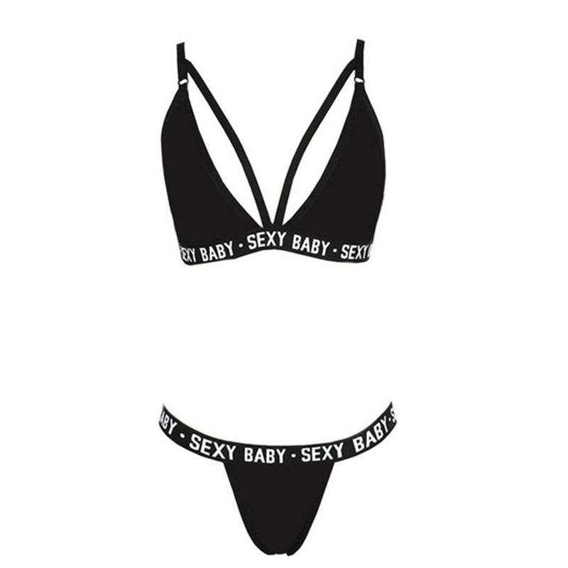 Vogue Women Ladies Letter Push Up Sleepwear Underwear G-String Thong Bra Lingerie Bandage Set Bikini Corset Sexy Sport
