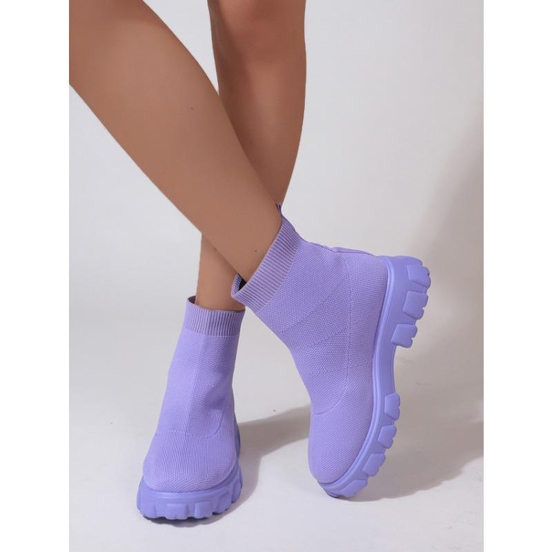 Women's New Platform Flying Weaving Mesh Short Sock Shoes Women's Cross-border Large Size Couple High Top Flying Weaving Boots