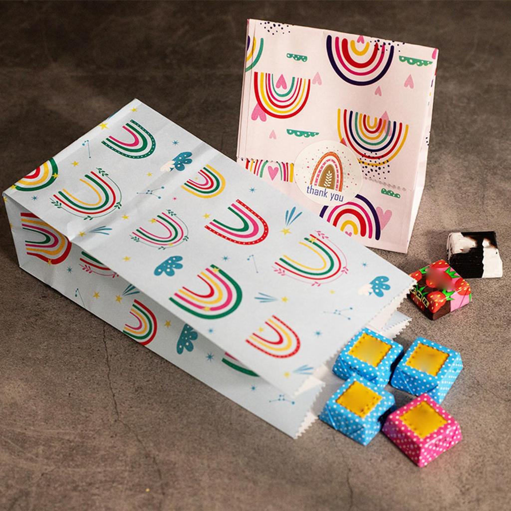10 Stück Faltbare und sichere Süßigkeitstüten Papier Geschenktüten Bunte Regenbogen-Designs Stehende Gastgeschenktüten Hochzeitsfeier Zubehör