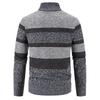 Men's Thickened Velvet Stand Collar Color Block Knit Cardigan Sweater Jacket for Autumn/Winter