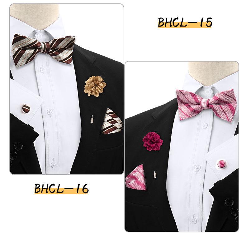 Korean Style 4-Piece Men's Bow Tie & Pocket Square Set for Weddings & Formal Events
