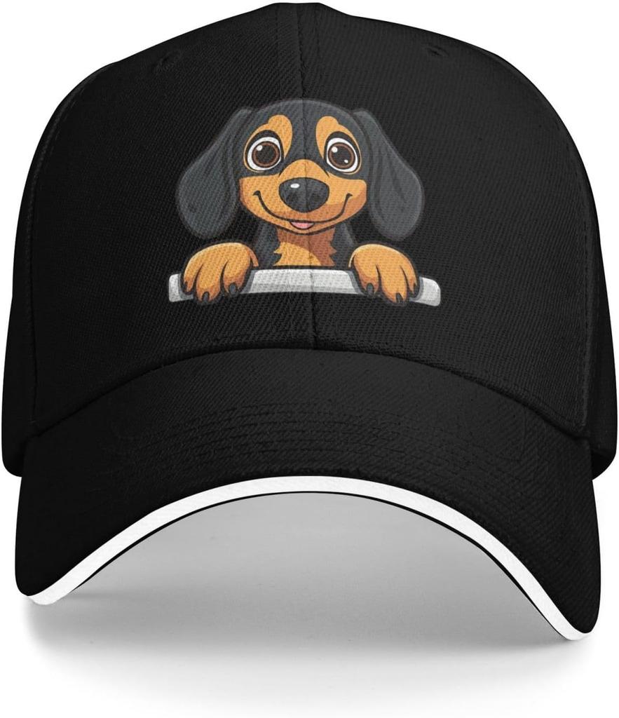 Cute Dachshund Puppy Peeking Over Baseball Cap Adjustable Polyester Casual Sun Hat