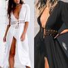Long Lady Up Cardigan Solid ColorBikini Cover Hollow Beachwear EMA