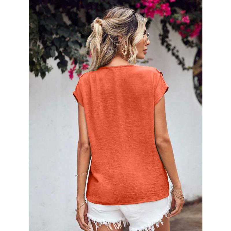 Camicetta da Donna Casual Estiva/Primaverile a Maniche Corte con Scollo a V e Stampa Monocolore