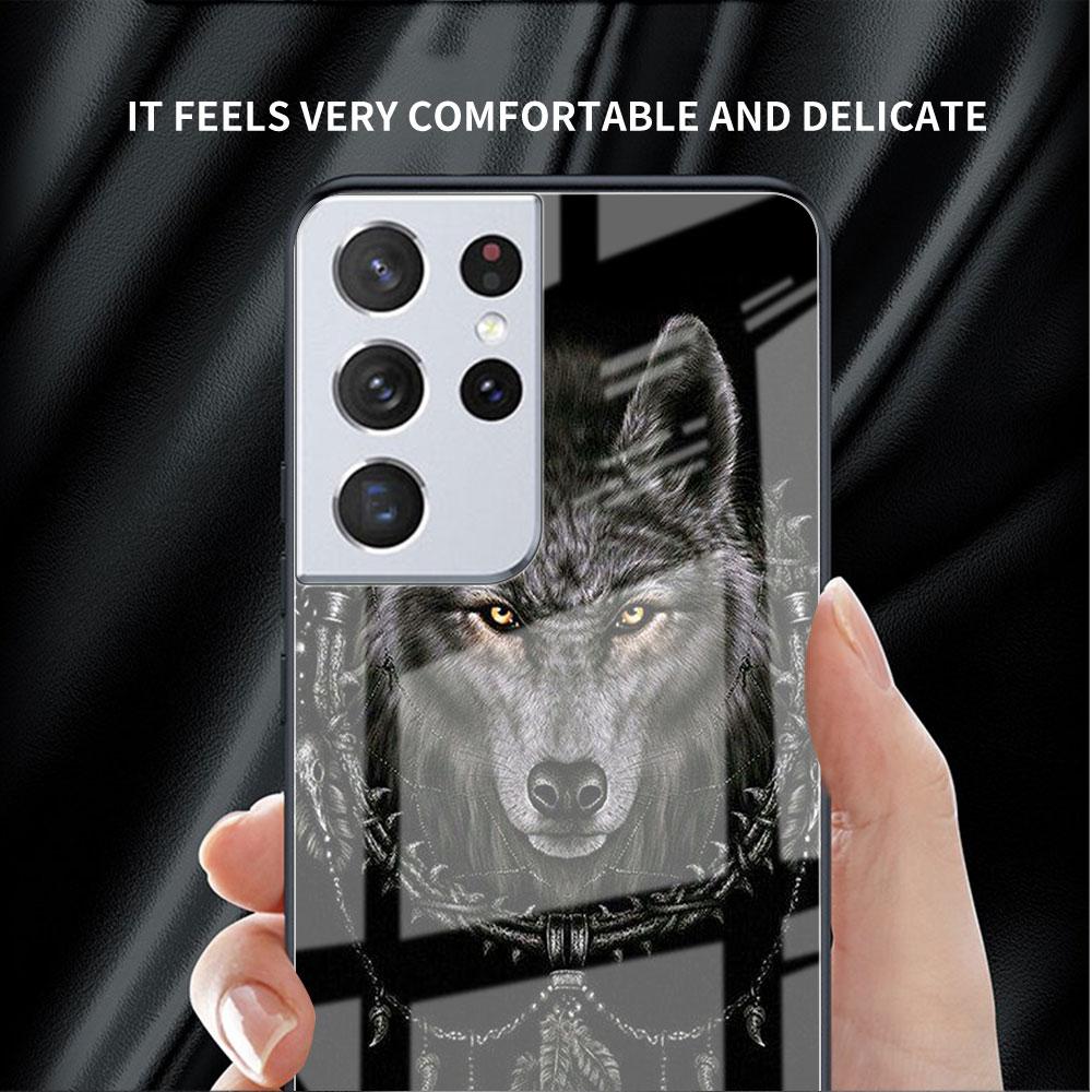 Glass Case For Samsung Galaxy S22 S20 FE S21 Plus Phone Cover S10 5G S9 Note 20 Ultra 10 Lite Shell Wolf Lion Animal