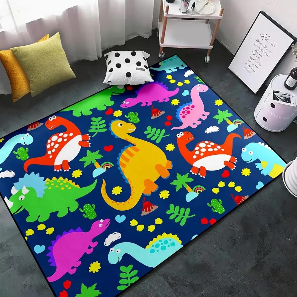 Boys Bedroom Dinosaur Rug Cartoon Dino Area Rugs Funny PlayMat Cute Printed Carpet Polyester Floor Mat Living Room Decor Doormat