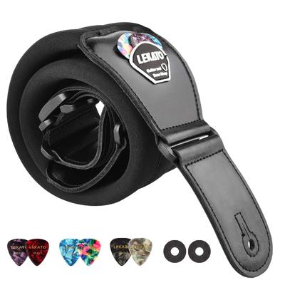 Guitar Strap Width Thickness Air Cushion Included Lightweight Leather End Burden Reducing 6 Picks and 2 Strap Locks Included Black [LEKATO] 7.6cm