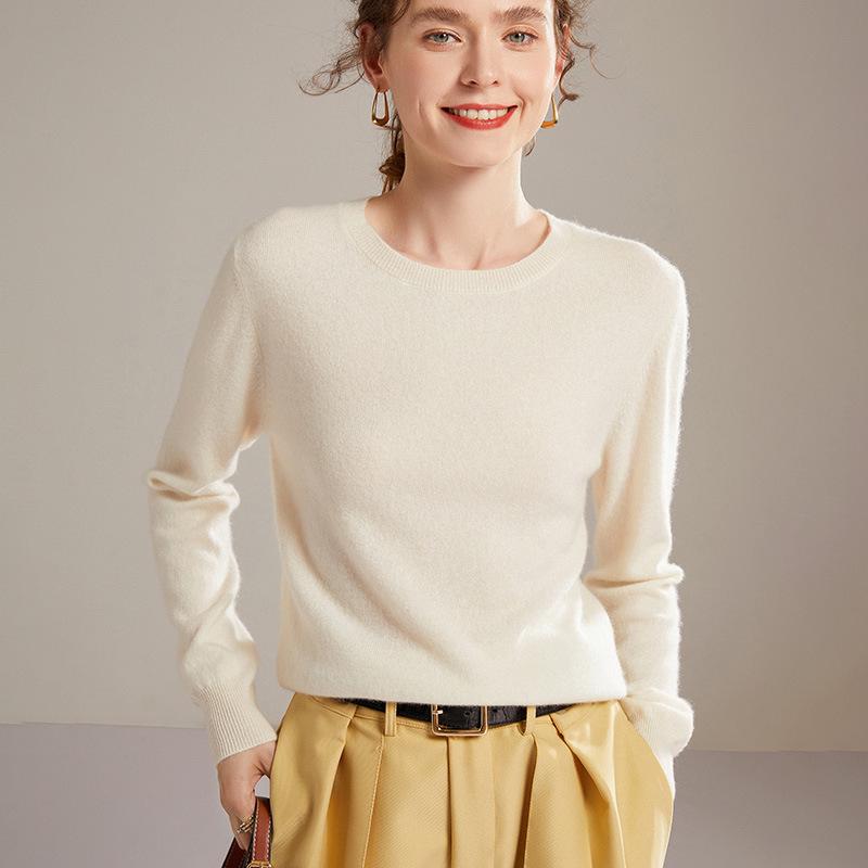 Women's Cashmere Crew Neck Pullover – Warm Autumn/Winter Loose Knit Sweater