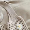 Women Knitted Tote Bag Crochet Shoulder Bag with Flower Decor Hollow Out Handbag Casual Beach Bag Outdoor Travel Bag