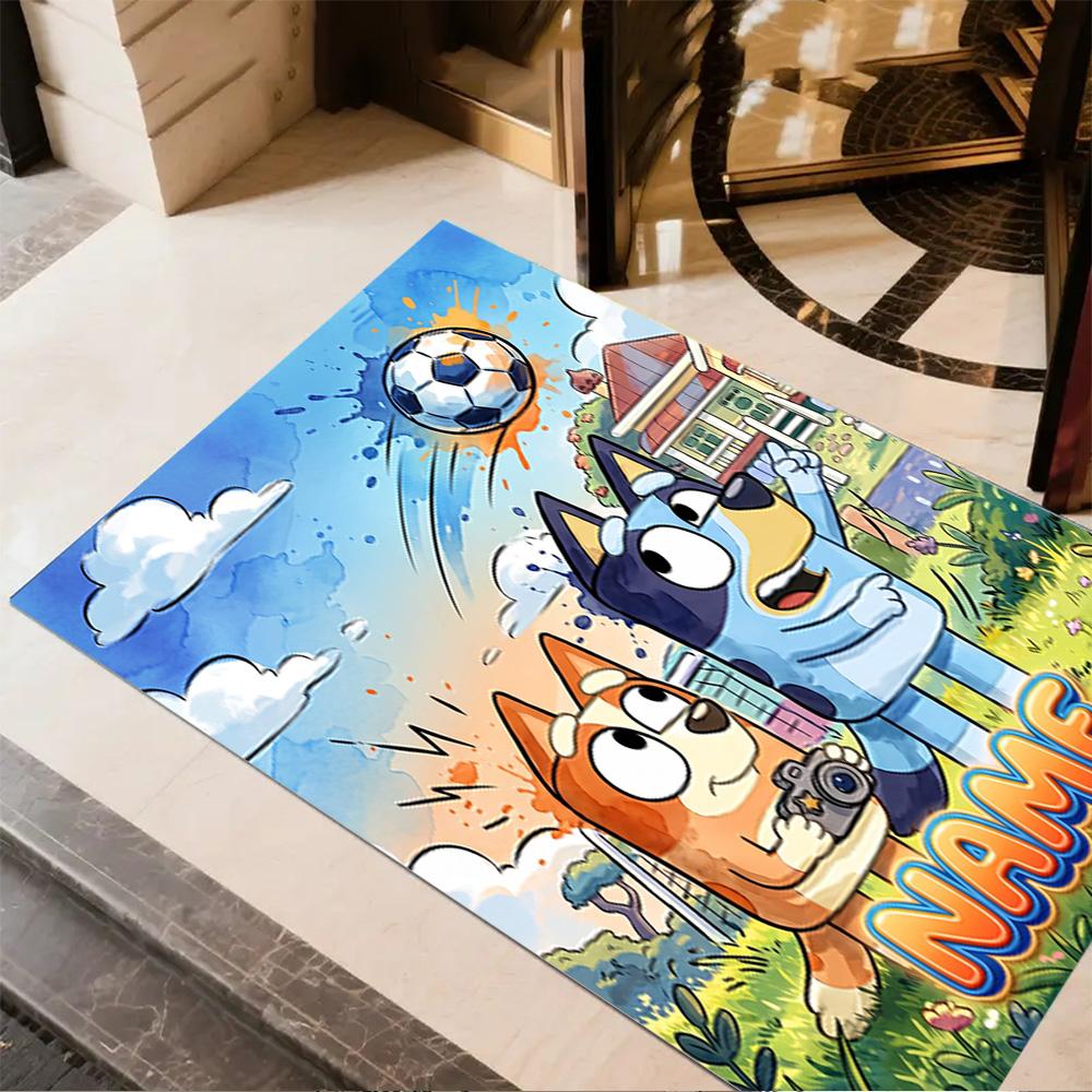 Soccer Fun Bluey Customized Name Floor Mat Design for Dormitory Decorate Room Outdoor Entryway Antislip Carpet Anime Office Decor